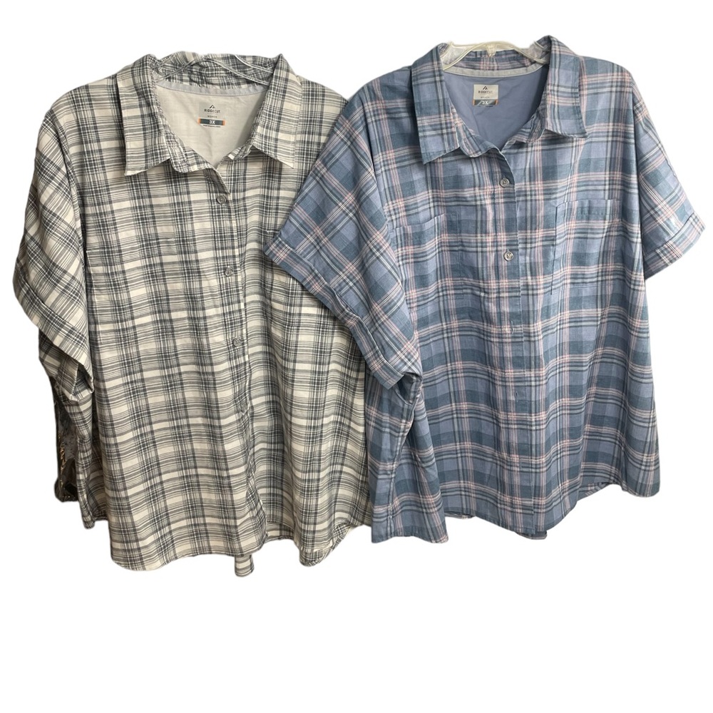 Ridgecut Tough wear 3X Women's Short Sleeve Plaid Shirt, Bundle of two